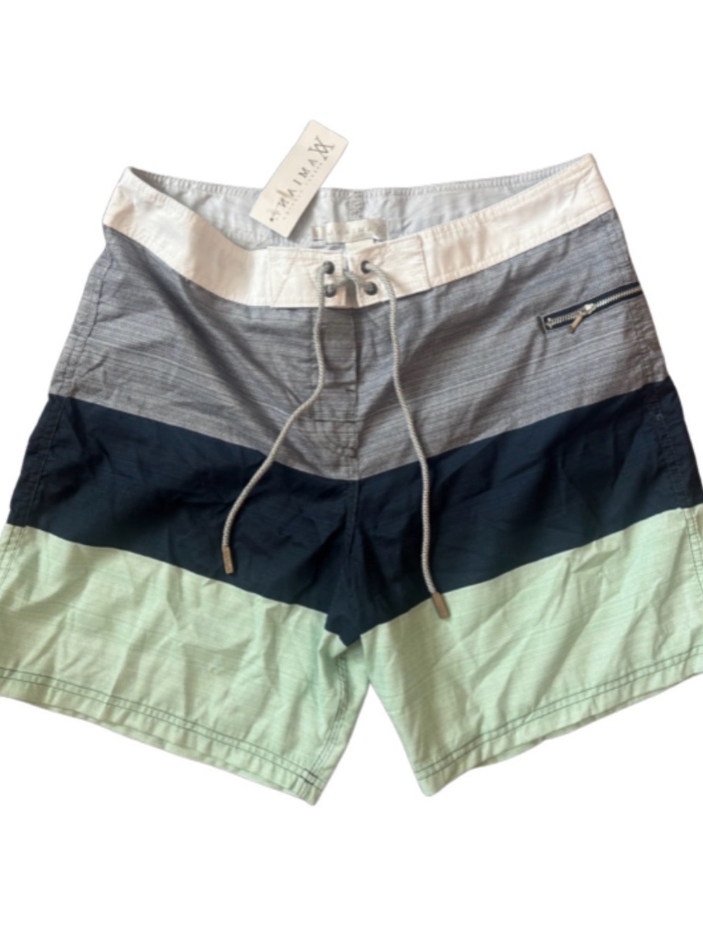 Amiani Men’s Colorblock Swim Shorts - Gray, Navy & Mint